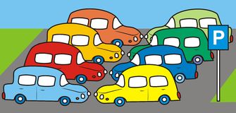 Cartoon of cars in a parking lot