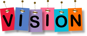 Colored tags spelling "vision." Link to our Vision Statement.