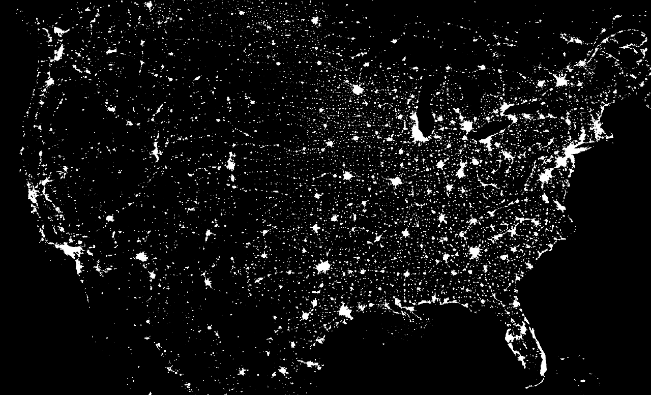 View of USA at night from space