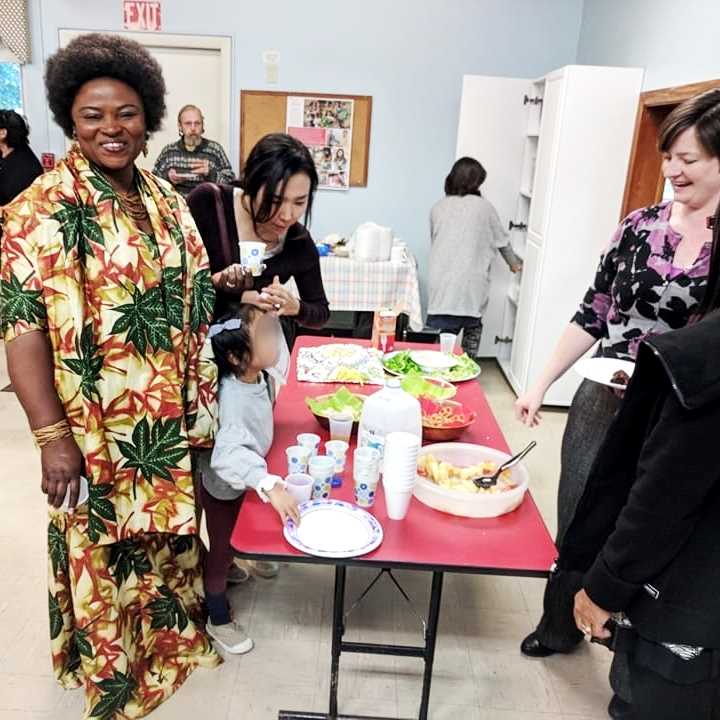 People gathered for coffee hour