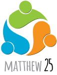 Matthew 25 Logo - stylized symbol of people shoulder to shoulder: links to PCUSA Matthew 25 web page.