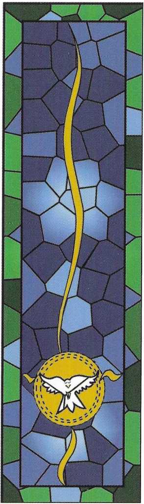 Dark hued banner with dove and light-colored spiral representing the light of truth shining in the darkness