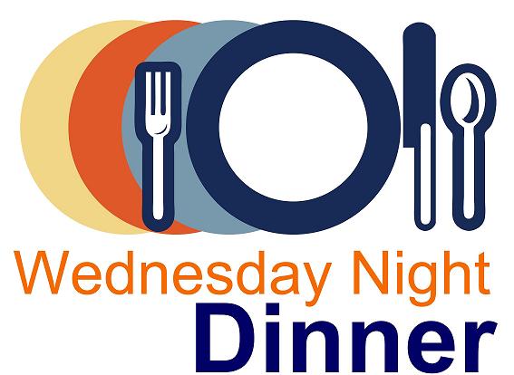 Table place setting with text "Wednesday Night Dinner"
