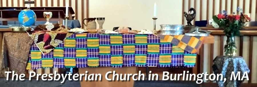 Communion table with text Presbyterian Church in Burlington